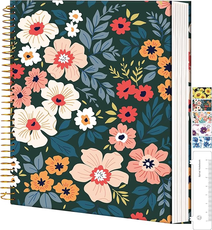 CAGIE Spiral Notebook 8.5 x 11 Hardcover Notebooks College Ruled with Large Pocket Aesthetic Floral Note Book Spiral Bound Journal Notebooks for Work Note Taking Women Writing School, 200 Pages