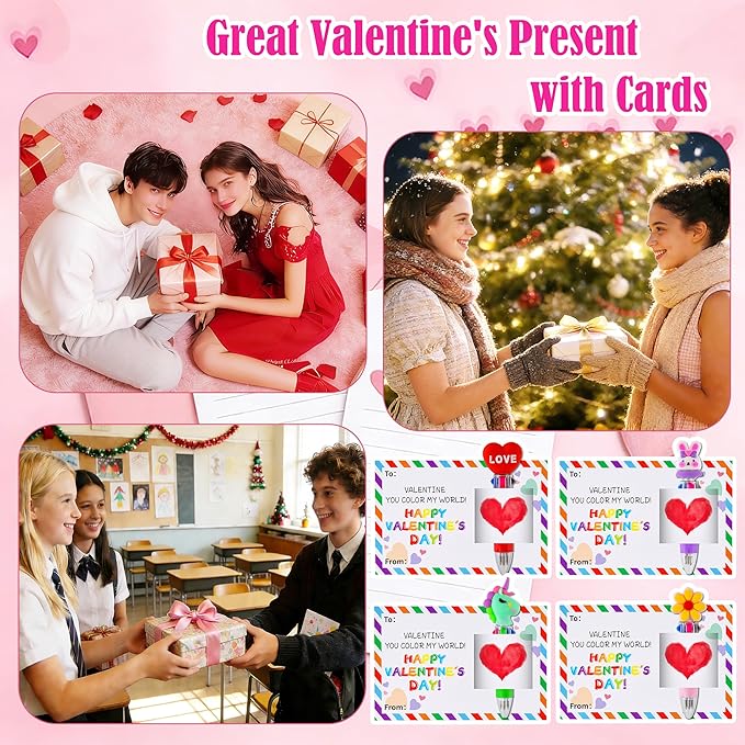 30 Set Mini Multicolor Pens in One 4-in-1, Cute Valentine Pens with 30 Valentines Day Cards for Valentines Day Classroom Gifts, Office Colleagues Greeting Exchange Gift School Party Favors
