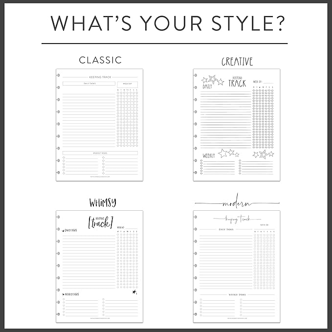 BetterNote Keeping Track Refill Pages for Discbound Notebook, Habit Tracker, Fits Disc TUL, Daily Weekly To Do, Happy Planner, ARC, Levenger Circa, Talia (Whimsy- 6 months, 8-Disc, 5.5"x8.5")