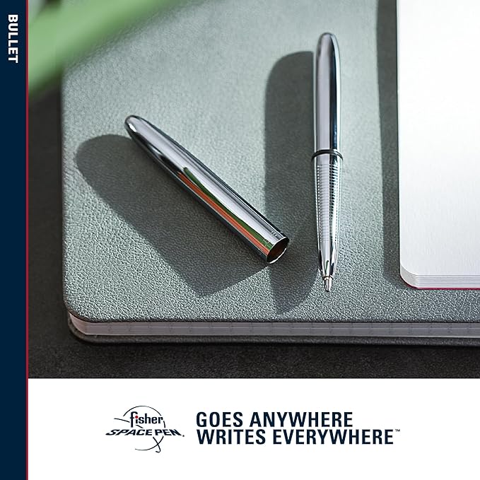 Fisher Space Pen Bullet Space Pen, Chrome Pressurized Ballpoint Pen, Compact Pocket Size, Writes Upside Down and in Extreme Temperatures, Smooth Black Ink, Medium Point, Made in the USA
