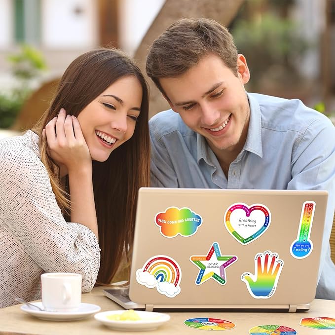 Crtiin 100 Pcs Sensory Strips Anxiety Calm Mindfulness Stickers Fidget Stress Breathing Sensory Sticker Different Textures Rough Tactile Tape for Mental Health Adults Desk Anxiety Relief(Elegant)