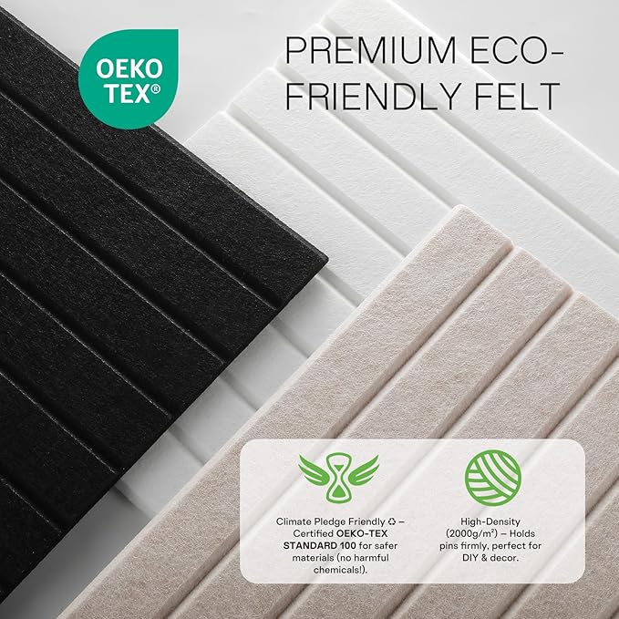 MaxGear Large Cork Boards for Walls 48" x 36", Black Felt Bulletin Board Tiles for Office Decor, 12 Pack Felt Wall Tiles with Slat Paneling, Push Pin Board Home Wall Organizer