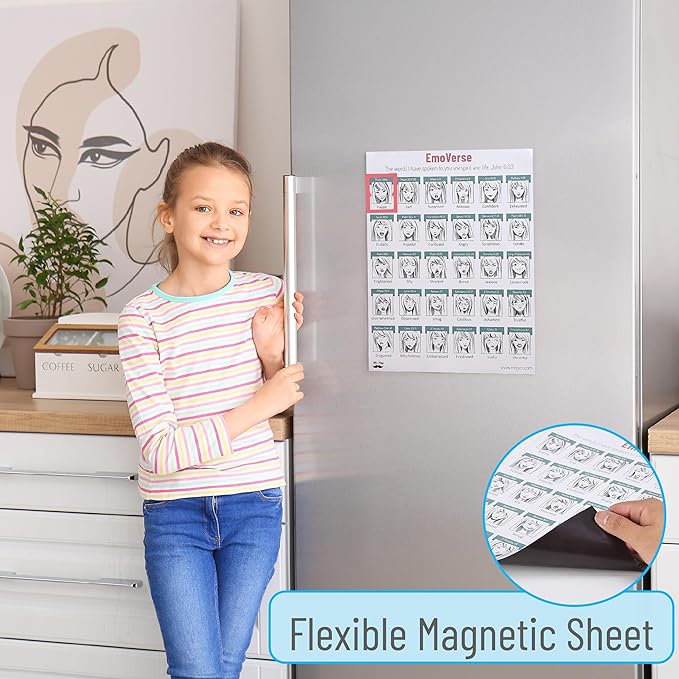 Mr. Pen EmoVerse Magnet Feeling Chart with Bible Verse Guide, 14.5"x11.4", Emotions Chart for Kids and Adults, 30 Different Feelings