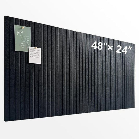 Large Cork Board for Office, 8 Pack Felt Wall Tiles with Slat Wall Paneling and Safe Removable Adhesive Tabs, Felt Bulletin Board Pin Board Cork Boards for Walls - Black