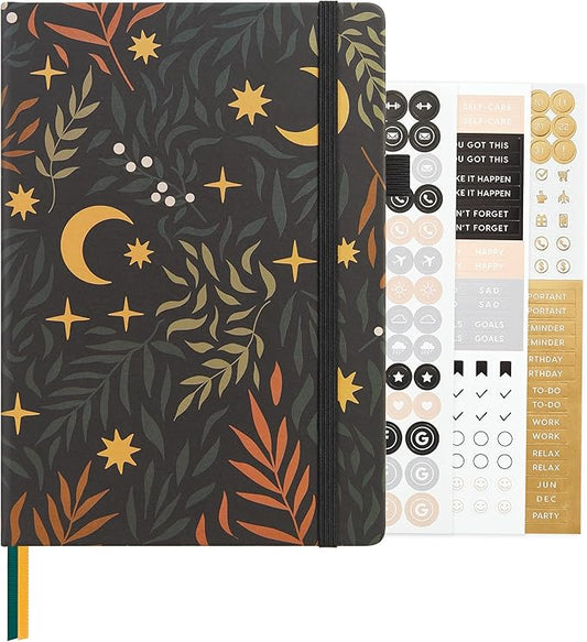 &And Per Se Dotted Journal Notebook, A5 Hardcover Bullet Dotted Journal, 160 Pages 100 gsm Thick Paper, 3 Sheets of Stickers Included - 5.7'' x 8'' (Lunar Leaf)