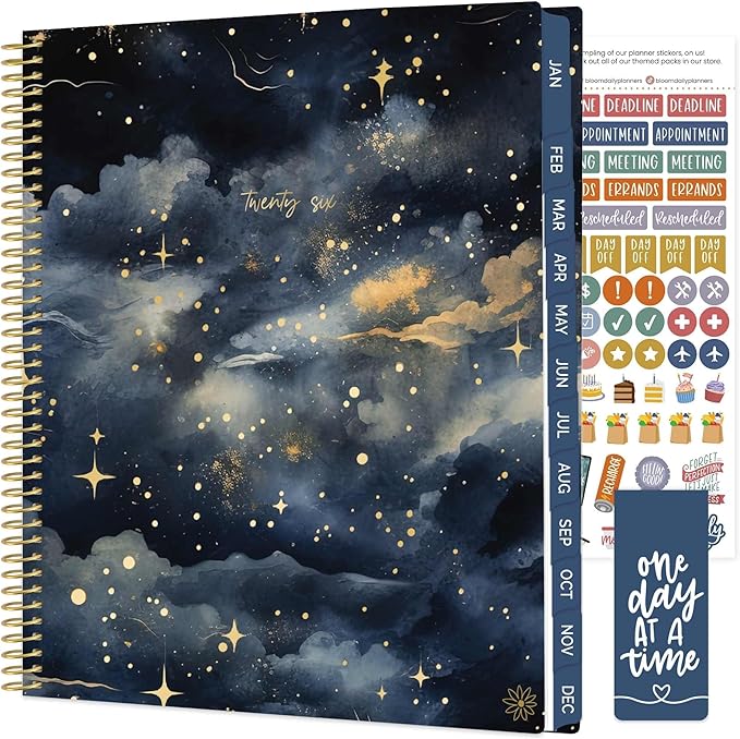 bloom daily planners 2026 Planner (January to December) - 8.5” x 11” Weekly & Monthly Dated Agenda Organizer Book with Stickers & Tabs - Flexible Soft Cover - Midnight Sky