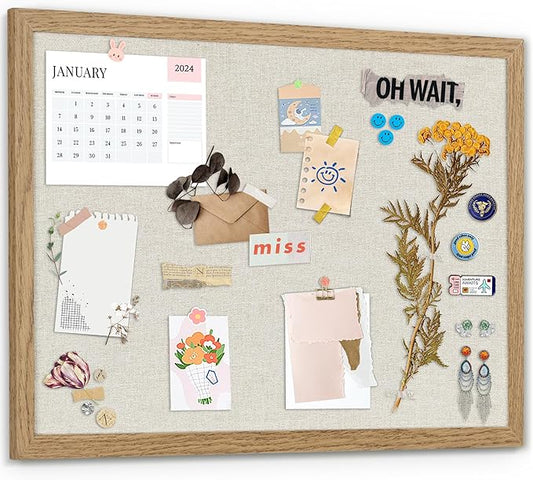 AKTOP Cork Board Bulletin Board with Linen 18" X 24", Large Framed Corkboard for Wall, Hanging Pin Board Picture Board for Home Office Decor, Cute Vision Board with Pushpins (Carbonized Black)
