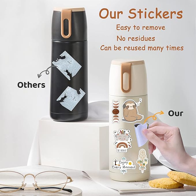 300 PCS Aesthetic Boho Stickers, Cute Vinyl Waterproof Stickers for Water Bottles Laptop Phone Journaling Scrapbook Junk Journal, Scrapbooking Supplies Kit, Sticker Packs for Adults Teens