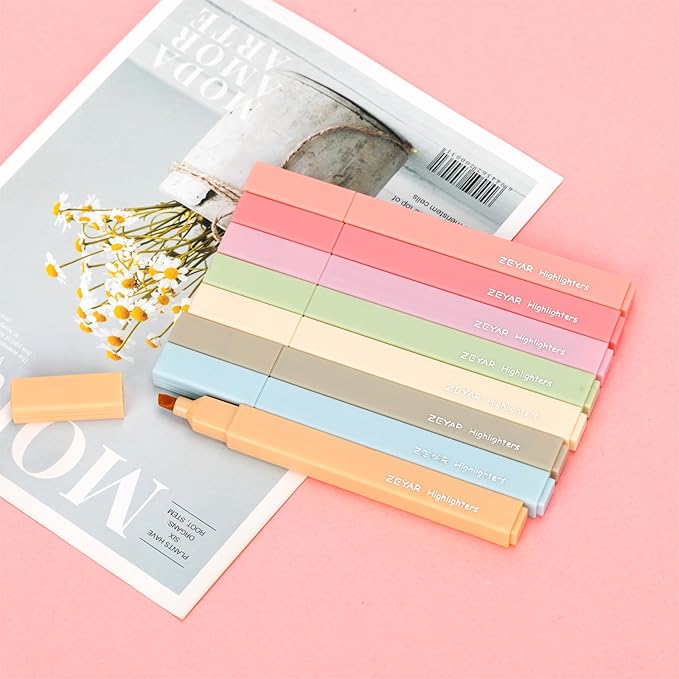 ZEYAR Aesthetic Cute Highlighter Pens, Cream colors, Chisel Tip, Water Based, Quick Dry, No Bleed for bible, four seasons color series (8 Autumn Colors)