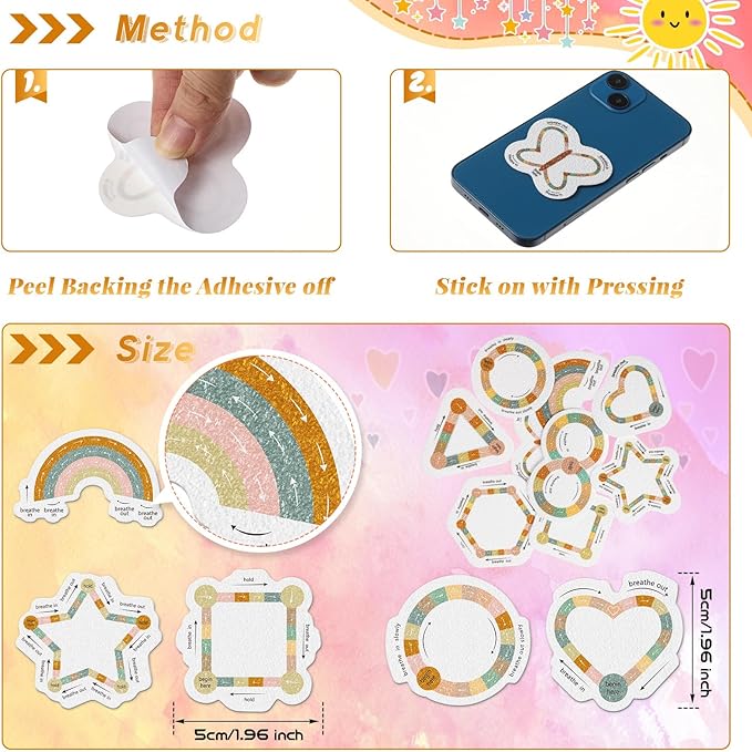 36 Pcs Anxiety Sensory Stickers Strips Adhesive Textured Mental Health Calm Stickers Mindfulness Fidget Decals Stress Anxiety Relief Items for Therapy Office Desk (Brown Breathe)