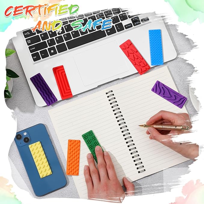 Ireer 12 Pcs Textured Sensory Stickers Silicone Desk Fidget Decals Thick Mental Health Stickers Strips Different Textured Calm Decals Stress Anxiety Relief Items for Adult Autism Adhd Desk Office Gift