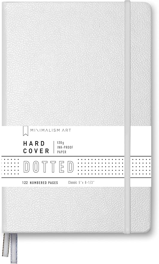 Minimalism Art, Premium Hard Cover Notebook Journal, Classic 5" x 8.3", 122 Numbered Pages, Gusseted Pocket, Ribbon Bookmark, Extra Thick Ink-Proof Paper 120gsm, San Francisco (Dotted, White)