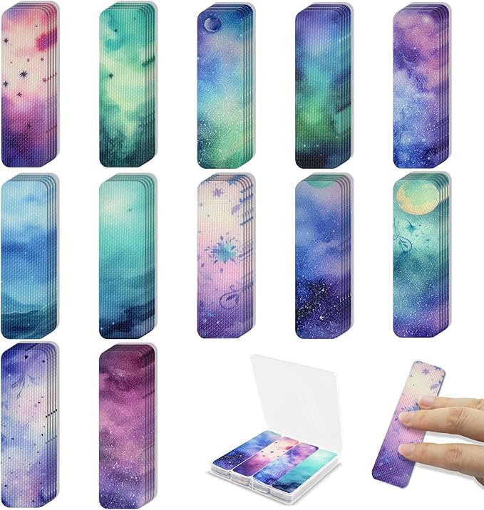 48 Pieces Anxiety Sensory Stickers with Storage Box - Calming Strips with 2 Textured Stickers for Adults & Teens Desk Fidget - Sensory Strips - Teacher Must Haves (Fantasy)