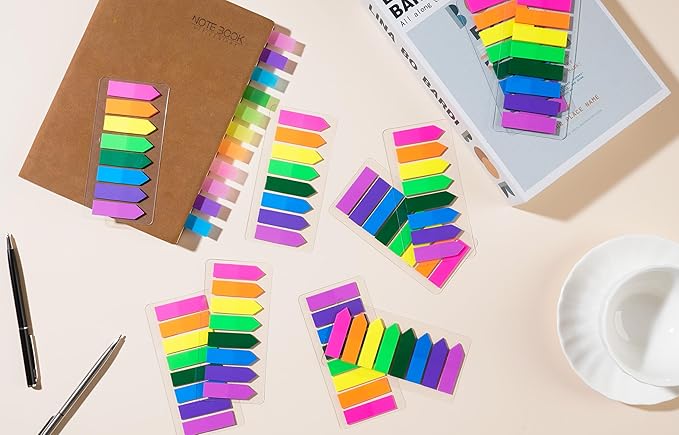 (2000 Pcs) Page Markers Bright Sticky Tabs, Translucent Small Sticky Notes Flags and Arrow Flags, Fluorescent Index Tab Stickers for Notebooks [8 Colors, 10 Sets] (Pack of 2)