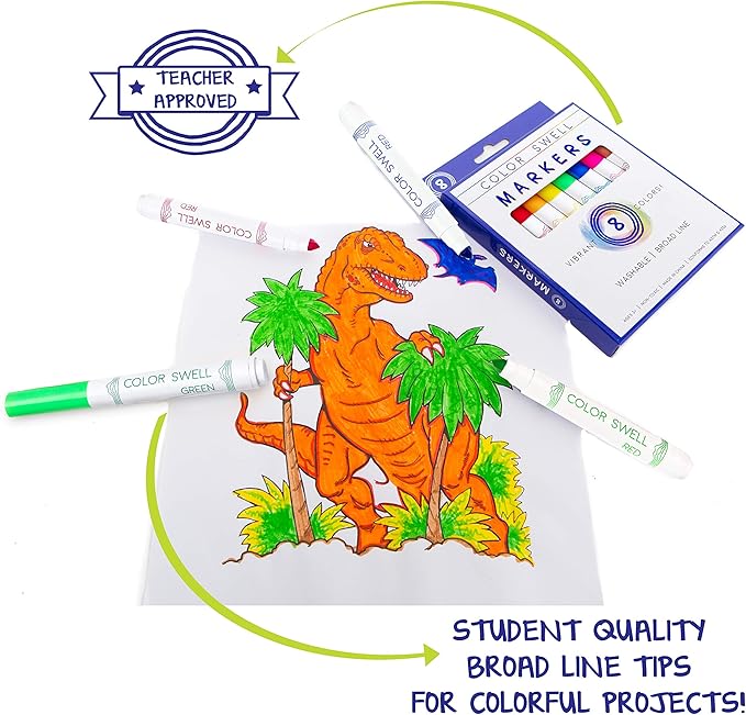 Color Swell Washable Markers 2 Pack of 8 Vibrant Colors Each for Teachers, Kids, Classrooms, Families