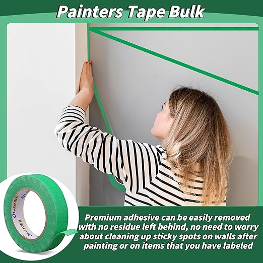 15 Rolls Green Painters Tape Bulk 1 inch x 825 Yards, Painters Masking Tape No Residue Wall Painting Tape Artist Tape Trim Edge Finishing Tape for Wall Painting Decoration DIY Supplies