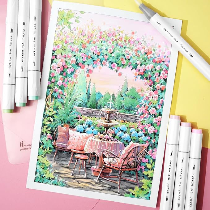 SFAIH Alcohol Markers Brush Tip - 61 Pastel Brush & Fine Dual Tip Art Markers for Artist Illustration, Adult Coloring Books, Gifts for Artist Adult, Colorless Blender, Enjoy Blending, Carrying Case