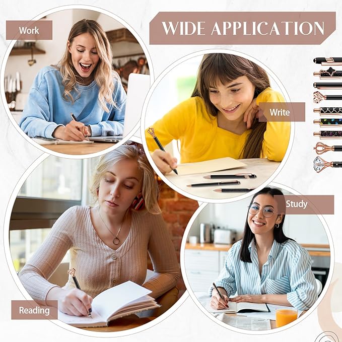 Janmini 9 Pcs Ballpoint Pens Set Metal Crystal Diamond Glitter Pens for Journaling Black Ink Pretty Cute Things Fancy Stationery Gifts for Women Girls Birthday Home Office Desk(Black)