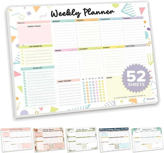 Decorably 52 Sheets Colorful Pastel Undated Weekly to Do List Notepad - 6.5x10" Spring-Bound Planner Pad, Easy Tear-Off, for Priorities, to-Do List, Habit Tracker, Focus & Notes - Home, School, Office