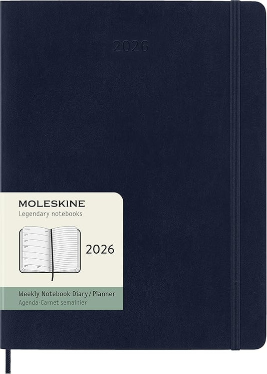 Moleskine Classic 12 Month 2026 Weekly Planner, Soft Cover, XL (7.5" x 9.75"), Sapphire Blue, 144 pages