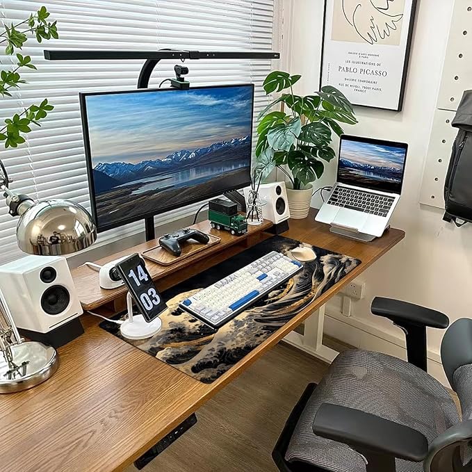 Gaming Mouse Pad Desk Pad XL Large Mouse Mat Keyboard Mat Office Desk Decor AccessoriesKeyboard Mat Office Desk Decor Accessories (Golden sea Wave)