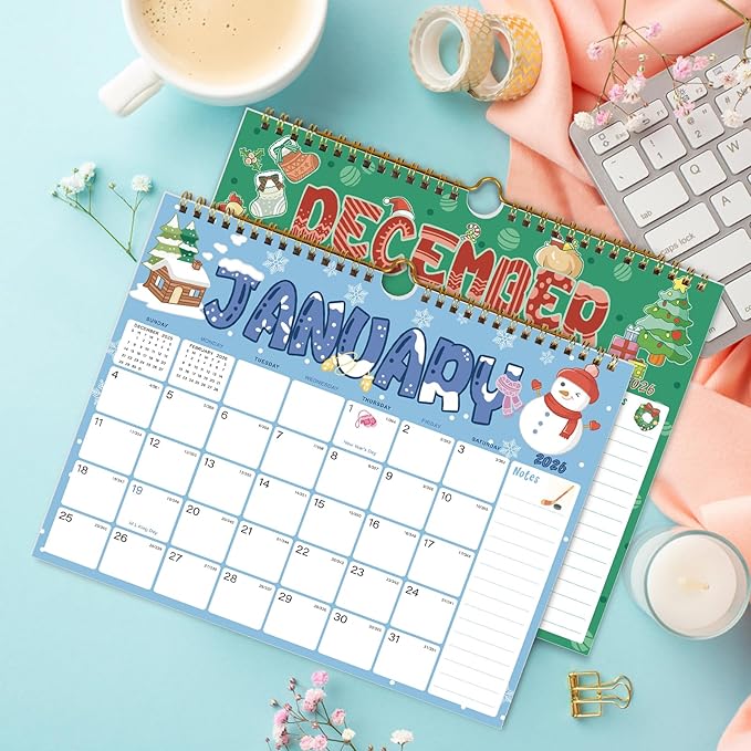 2026 Calendar - 18 Monthly Wall Calendar, January 2026 - June 2027, 8.5" x 11", Calendar 2026 with Twin-Wire Binding, Hanging Hook, Blocks and Julian Dates (Calendar Festivals)