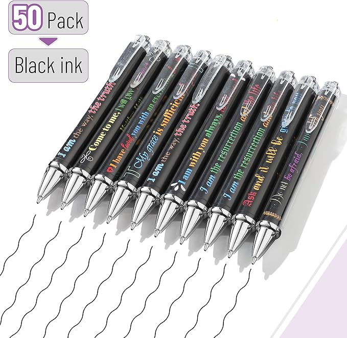 Mr. Pen- Christian Pen Set, 50 Pack, Black Ink, Bible Verse Pens Bulk, for Women Men, Black Style
