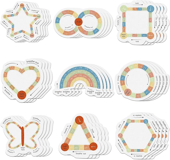 36 Pcs Anxiety Sensory Stickers Strips Adhesive Textured Mental Health Calm Stickers Mindfulness Fidget Decals Stress Anxiety Relief Items for Therapy Office Desk(Retro Breath Style)