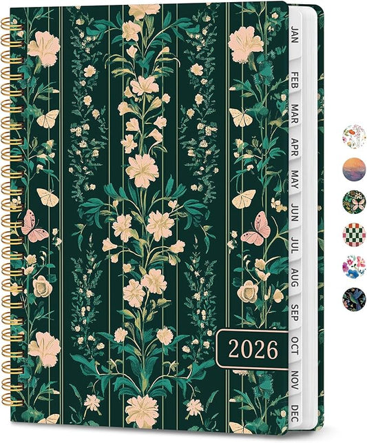 2026 Planner, Weekly and Monthly Calendar Planner for Women, Jan 2026 - Dec 2026, Hardcover Planning Agenda book with Tabs, Spiral Bound, Inner Pocket, Perfect for School Office Supplies, 6.3" x 8.5" - Botanical Waltz