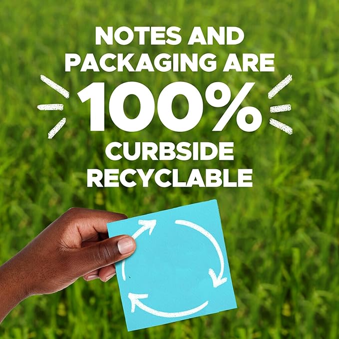 Post-it 100% Recycled Paper Super Sticky Notes, Canary Yellow, 3 in. x 3 in., 5 Sticky Note Pads, 70 Sheets per Pad, New Year Organization or Second Semester School Supplies
