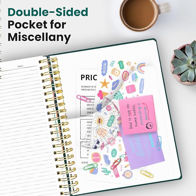 Large Spiral Lined Notebooks for Work with Removable Dividers & Tabs, 8.5"x11" Pretty Hardcover 5 Subject Notebook Journal for Women, College Ruled, Perfect for Study & Office Organization, 280 Pages,Golden Blush