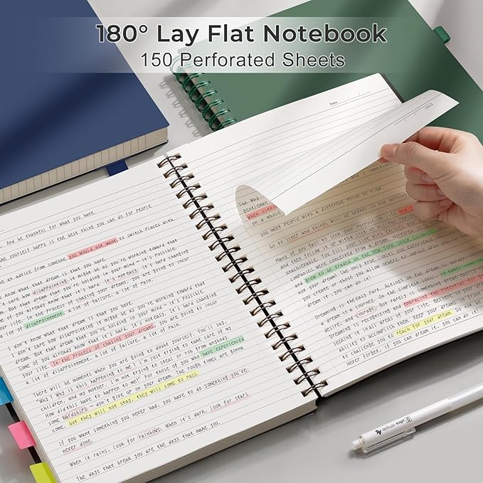 AHGXG Spiral Notebook College Ruled - Spiral Journal Perforated Notebook A4 8.5" x 11", 300 Pages Easy Tear Perforated Pages, 100GSM Thick Paper, Plastic Hardcover, for Writing Work School, Navy Bule