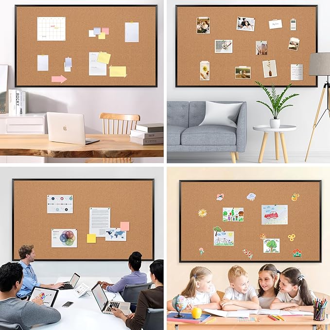 Board2by Extra Large Cork Bulletin Board 72" X 48", Black Wood Framed 6'x4' Corkboard for Wall, Wall Mounted Notice Pin Board with 18 Push Pins for School, Home & Office