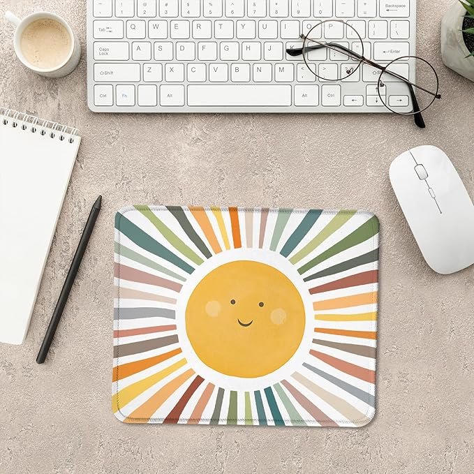 Boho Colorful Rainbow Sun Mouse Pad,Cute Rainbow Sunshine Mouse Pads Mousepad for Desk Home Office Dorm Computers Laptop, Boho Sun Office Supplies Desk Accessories, 9.5x7.9 Inch