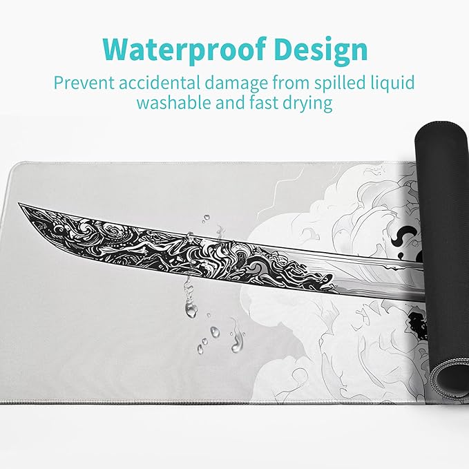 Katana Gaming Mouse Pad 31.5x11.8 Inch Large Black Long Extended Pads Big Mousepad Large Non-Slip Rubber Base Waterproof Big Keyboard Mat with Stitched Edges for PC Computer Laptop and Office