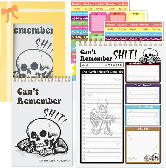 To Do List Pad - Spiral Bound Daily Tear Off Planner Notepad Undated with Checklist, 52 Sheets Vertical Design for Teachers, Office, Students, Appreciation Christmas Gifts (White Skull)