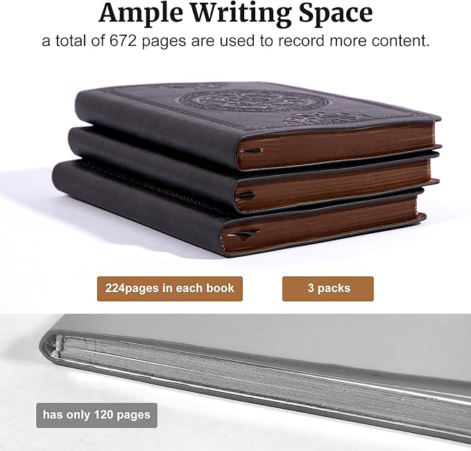 CAGIE 3 Pack Small Notebook for Men Soft Cover Pocket Notebook Leather Journals for Writing, 672 Lined Pages Mini Notebooks for Work 3x5, A6 Little Notebook, Black