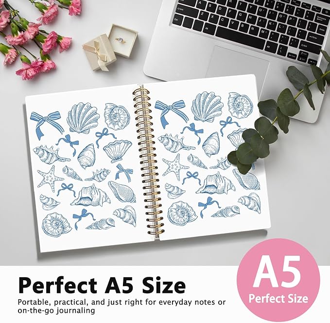 Blue Beach Notebook, Retro Ocean Notebooks for Note Taking, Coquette Blue Bow Beach Journal, Coastal Ocean Journals for Writing, Gifts for Beach Lovers, 5.5x8.3 Inch
