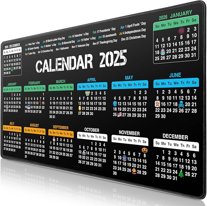 Canjoy 2025 Calendar Mouse Pad with Holidays, 31.5x15.7inch Large Extended Big Computer Mousepad Premium-Textured & Waterproof Desk Mat