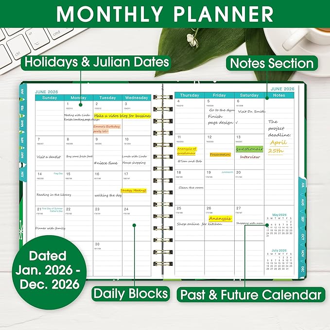 Ymumuda 2026 Planner, Daily Weekly Monthly Planner, 2026 Calendar Planner (Jan 2026 - Dec 2026), 8.4" x 6.3", Teacher School Student Work Agenda with Tabs, Ideal for School Office Supplies