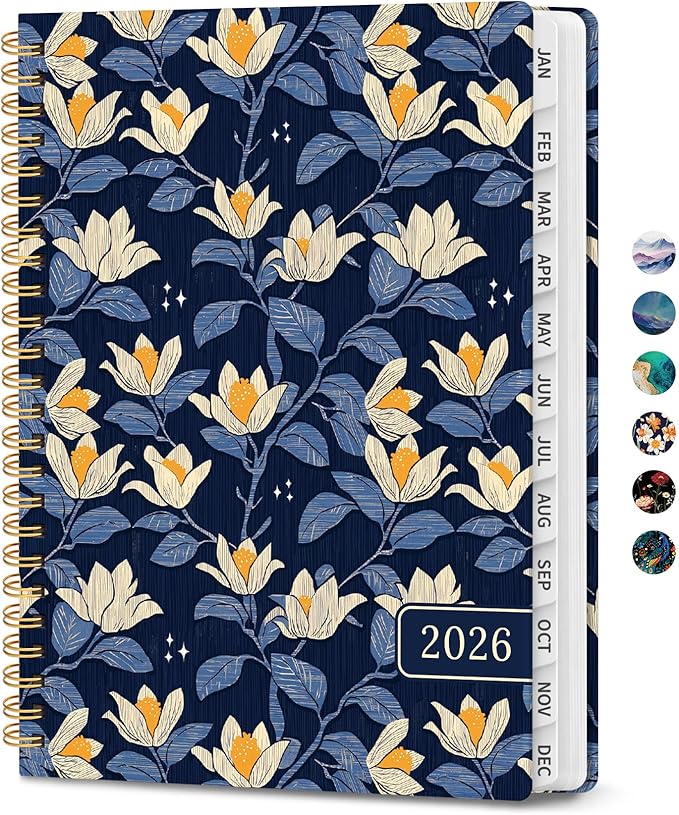 2026 Planner, Weekly and Monthly Calendar Planner for Women, Jan 2026 - Dec 2026, Hardcover Planning Agenda book with Tabs, Spiral Bound, Inner Pocket, Perfect for School Office Supplies, 6.3" x 8.5" - Midnight Magnolia