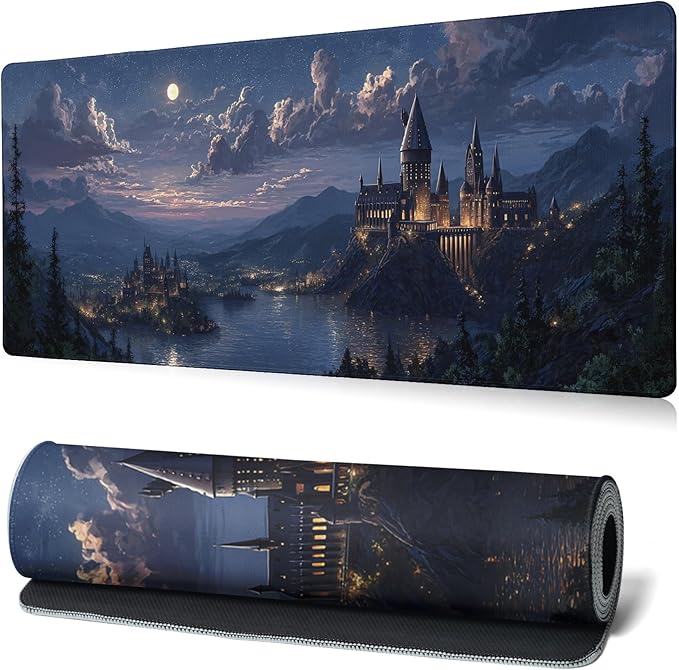 Fantasy Castle Gaming Mouse Pad Large Desk Mat Extended Keyboard Mouse Pad Anime Mousepad with Non-Slip Base and Stitched Edge Mouse Mat Desk Pad 31.5 x 11.8 Mouse Pads for Desk Home Office Gaming