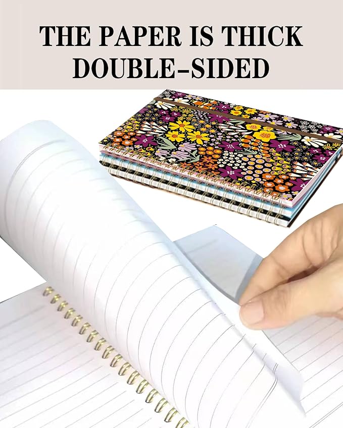 Spiral Journal Notebook, A5 Cute Notebooks for Women Men, College Ruled Hardcover Notebook for Work & Note Taking, 60 Pages Double-Wire Journals for Writing, Colorful Flowers