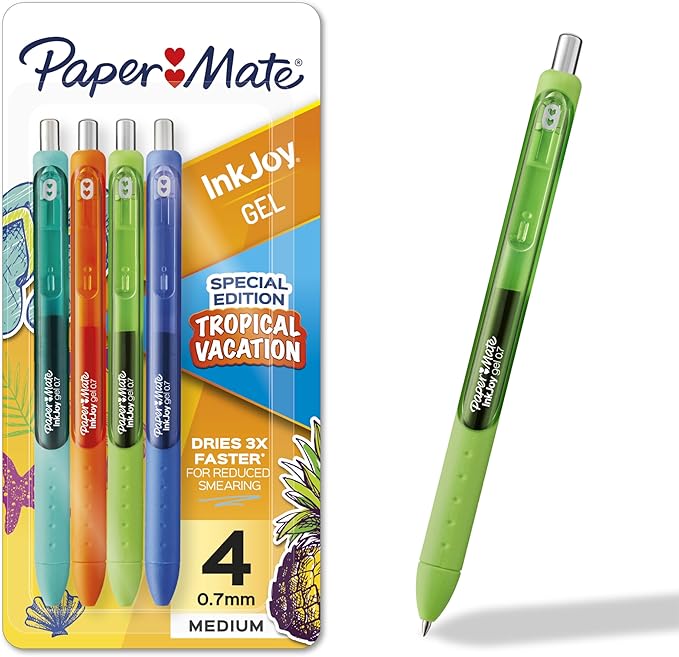 Paper Mate InkJoy Gel Pens Tropical Vacation Colors Medium (0.7mm) Point Retractable 4 Count
