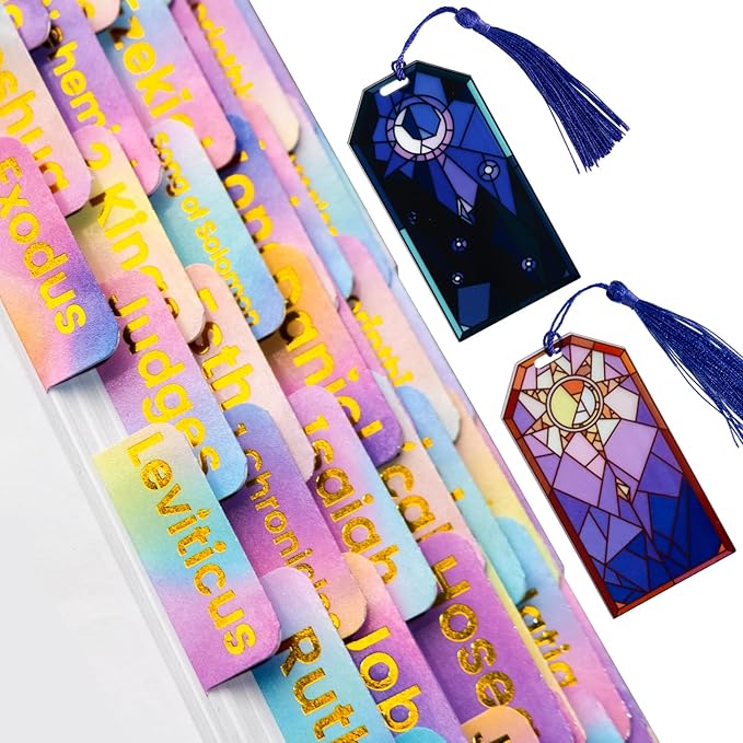 Bible Tabs with Acrylic Bookmark, Laminated Bible Tabs for Women Men, Christian Gifts, Large Print Bible Tabs for Easy Navigation, Bible Book Index Tabs Labels, Bible Study Supplies, RB3-99