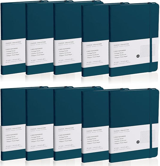 Lined Journal Notebook, 10Pack Hardcover Notebook for Men & Women – Journals for Writing, Work, School, Home & Daily Notes, 160 Pages – Medium A5, 5.7"x8", 100 gsm Thick Paper (Turquoise)