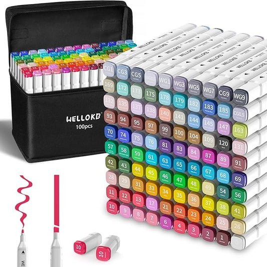 Alcohol Markers, 80 Colors Dual Tip Art Colored Markers for Adult Coloring Book, Painting, Drawing, Alcohol Based with Carrying Case for Adult (100PCS-White)