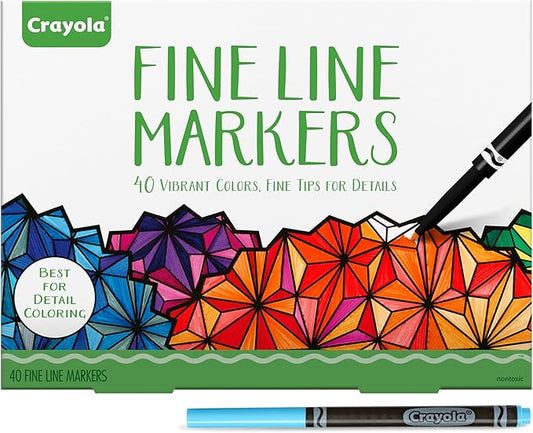 Crayola Fine Line Markers for Adults (40ct), Skinny Marker Set for Adult Coloring Books, Stocking Stuffer for Teens, Aesthetic Art Supplies, Stress Relief Activity