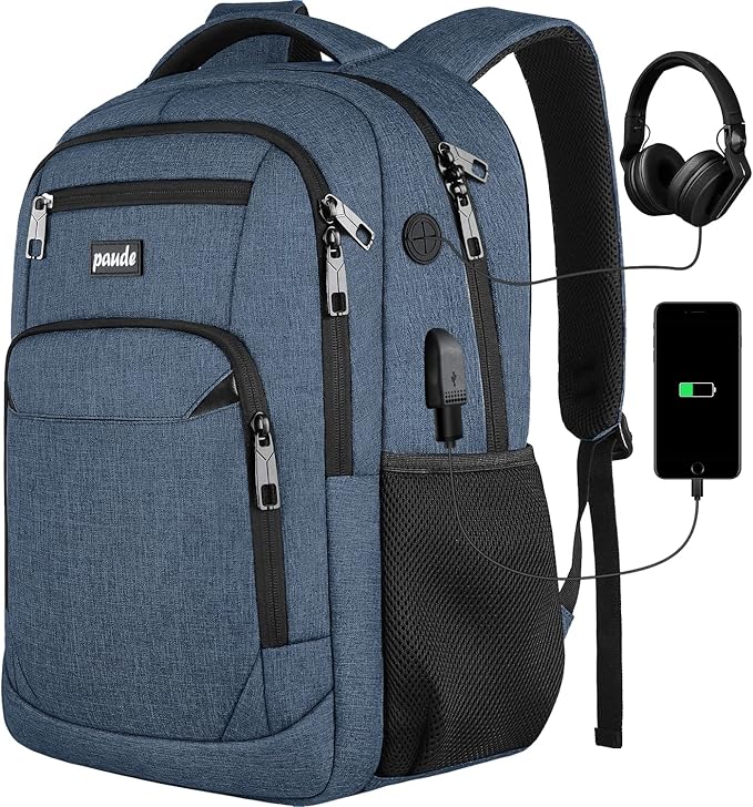 Paude Backpack for School, Laptop, Bookbag for Teen Boys - 17.3 Inch College Backpack for University, Business, Work, Travel (Blue, 17.3 inch)