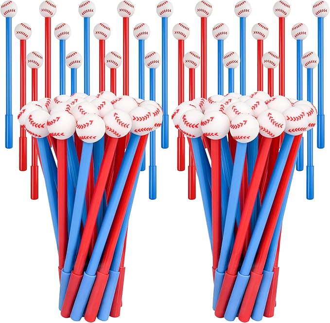 LiYiQ 50 Pcs Baseball Party Favor Cartoon Cute Fun Pens for Kids Kawaii Baseball Shape Gel Black Ink Pen Cute Baseball Pens for School Office Home Student Kids Present